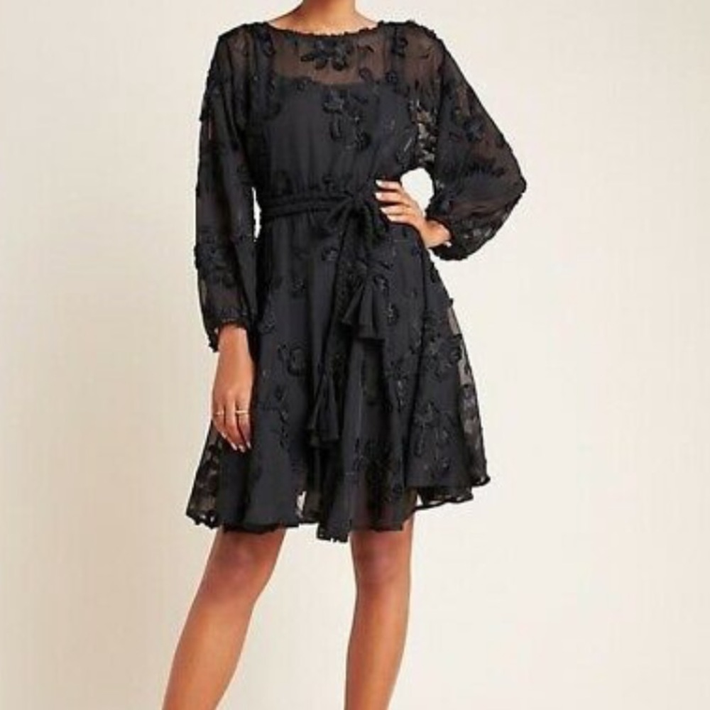 Anthropologie Mare Mare Amal Textured Mini Little Black Dress No Slip